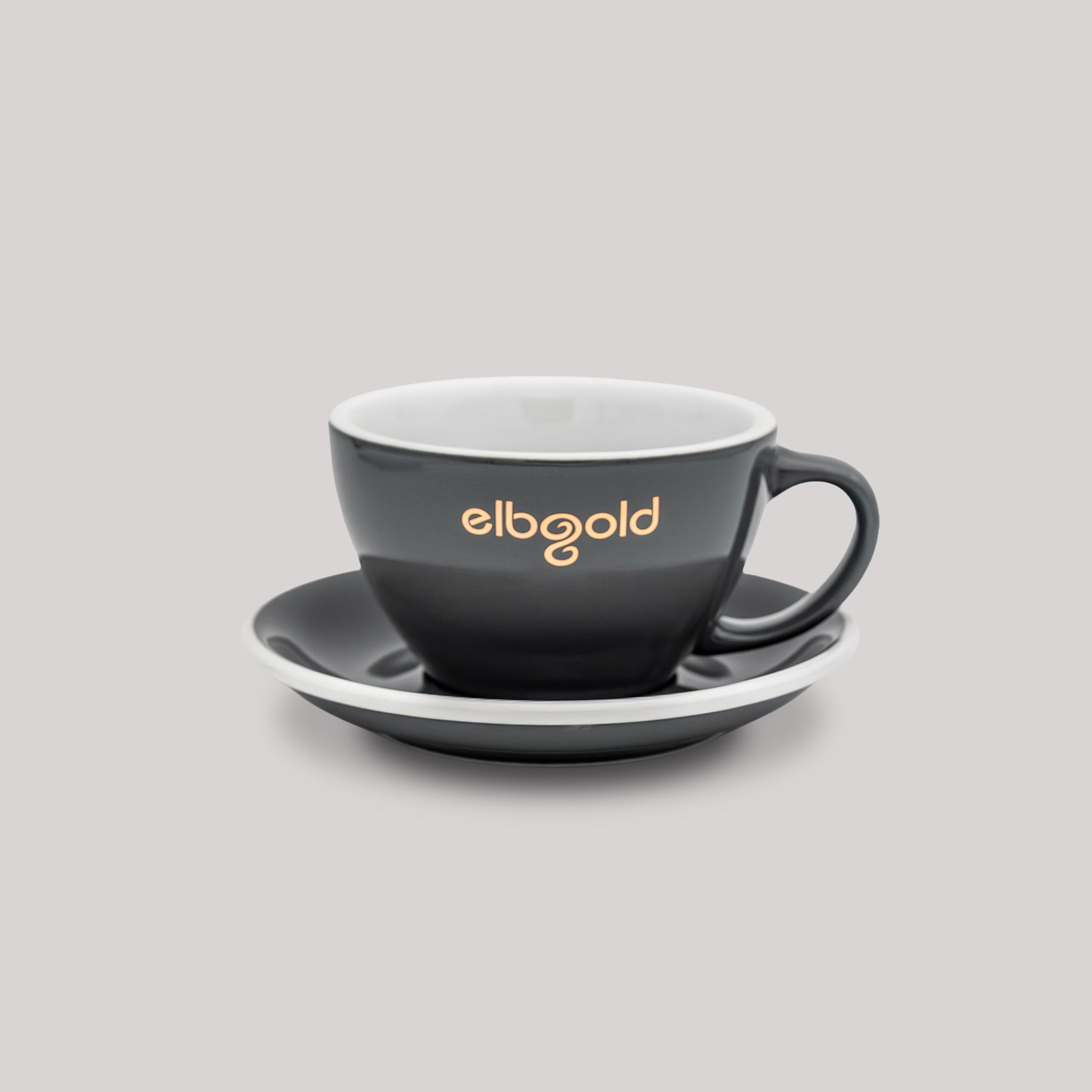 elbgold Tasse Cafe Latte Tasse grau mit goldenem elbgold Logo