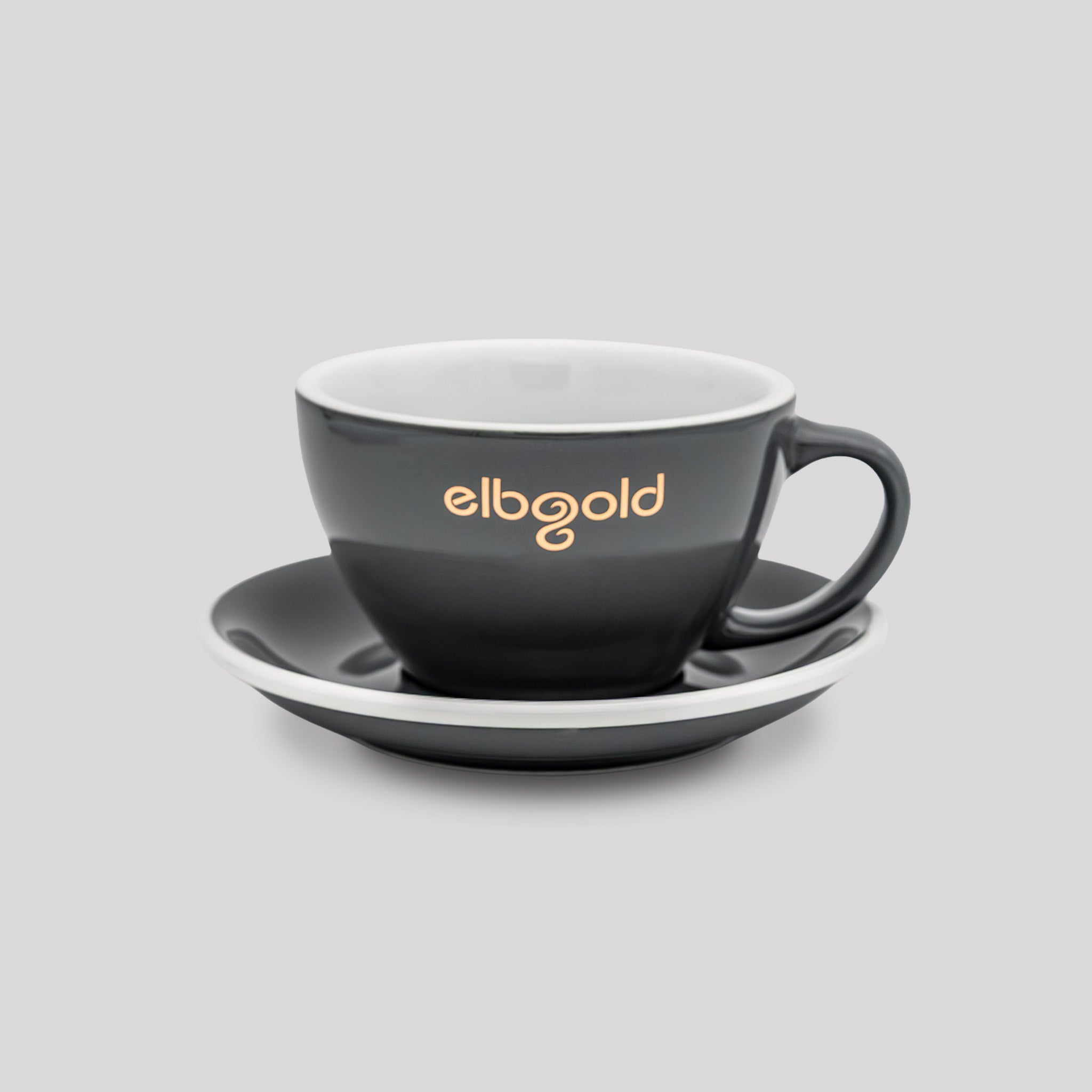 elbgold Tasse Cafe Latte Tasse grau mit goldenem elbgold Logo
